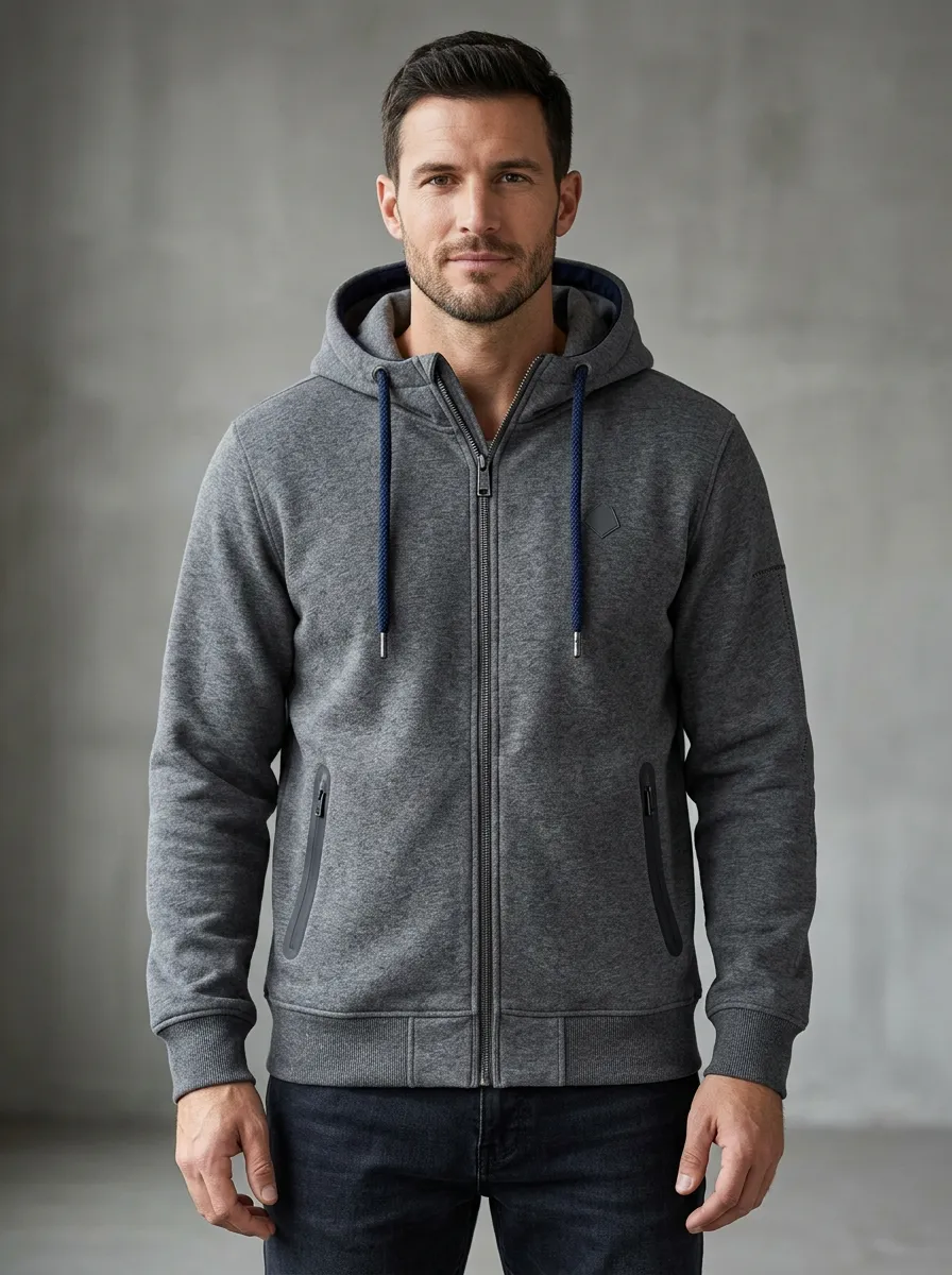 Men's Classic Hooded Zip-Up Sports Jacket