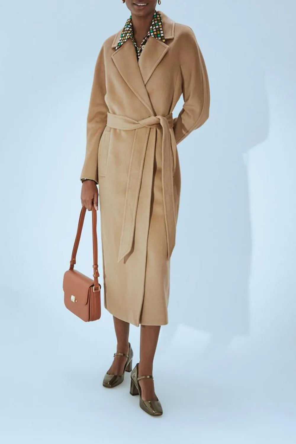 Camel Colored Belted Long Wool Coat