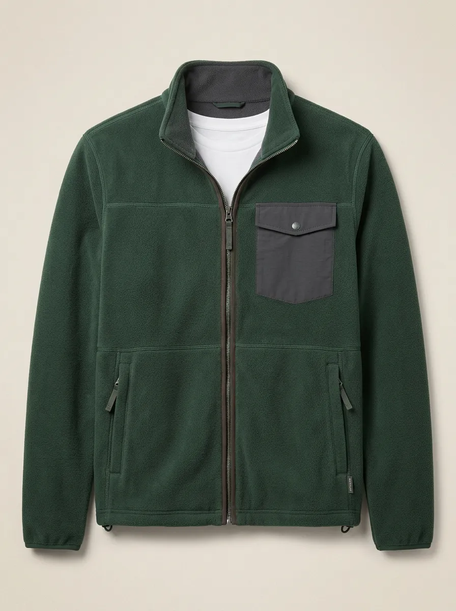 Contrast Pocket Zip Fleece Collar Jacket