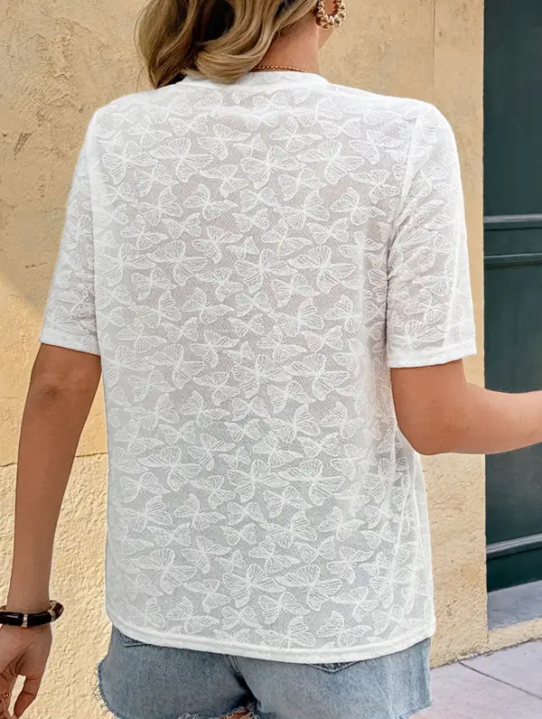 Knit Jacquard Beaded Bow Tee
