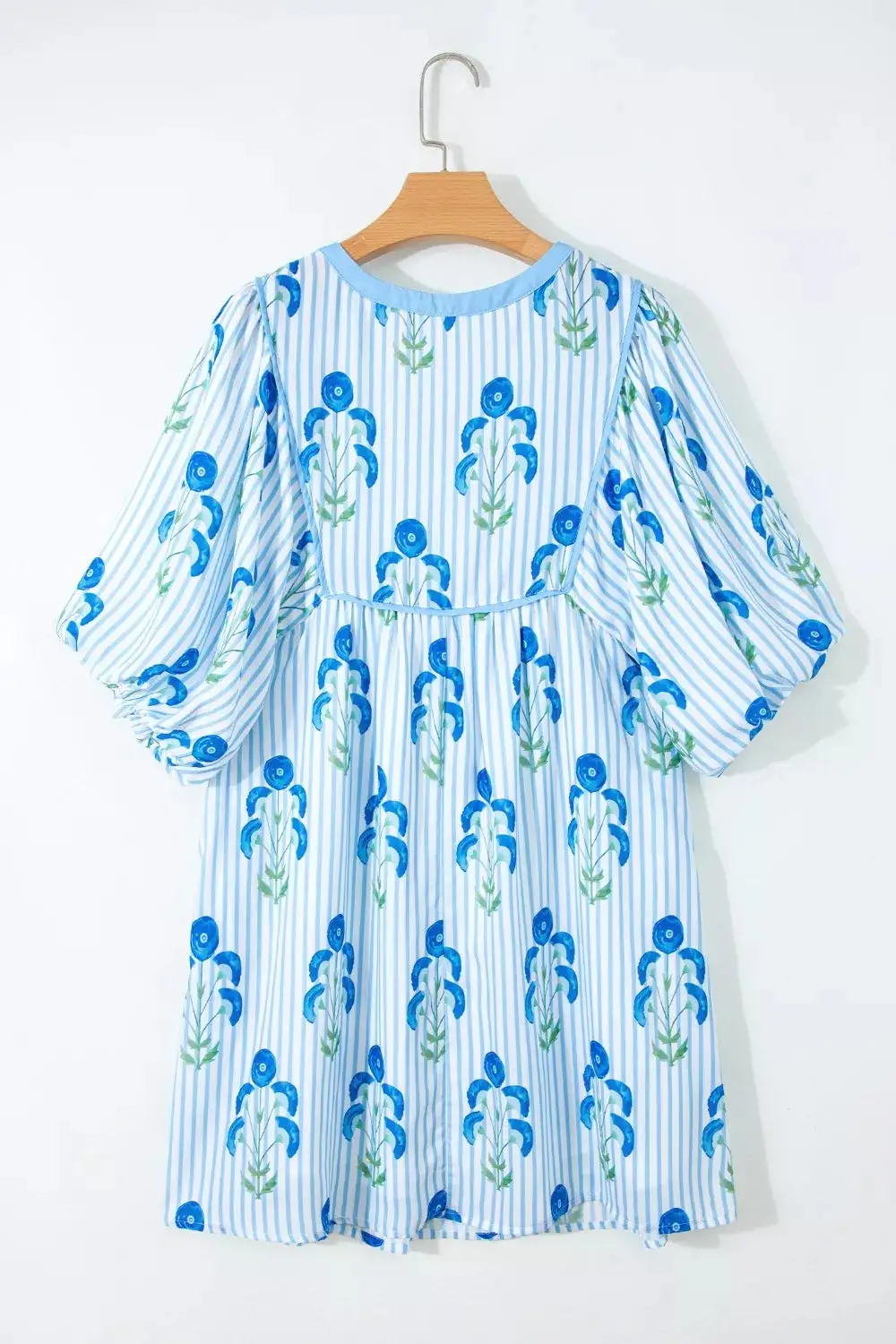 Floral Striped Split Neck Mini Dress