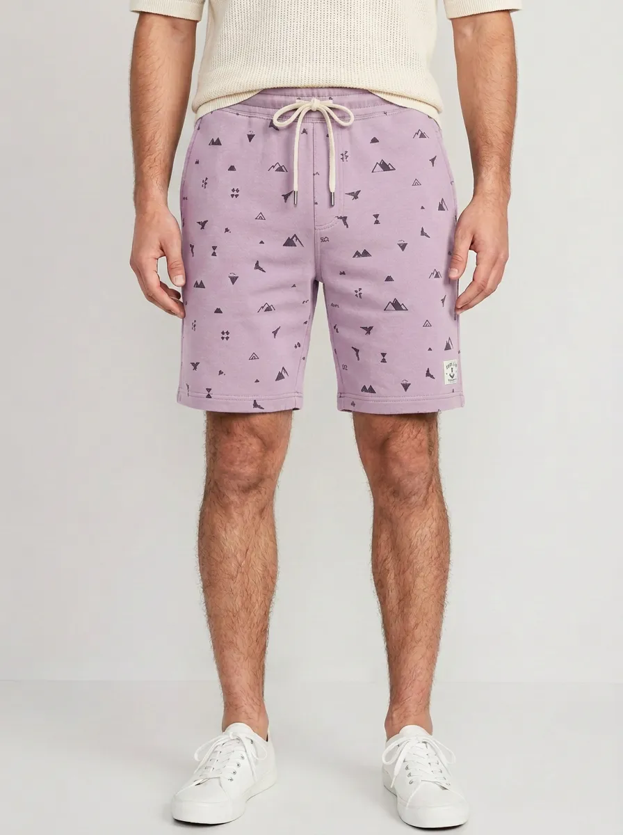 Men's Geometric Mountain Drawstring Elastic-Waist Printed Sweat Shorts