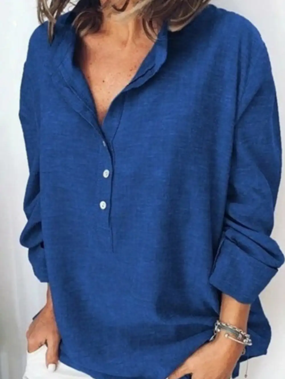Button Detail Loose Long-Sleeved Shirt