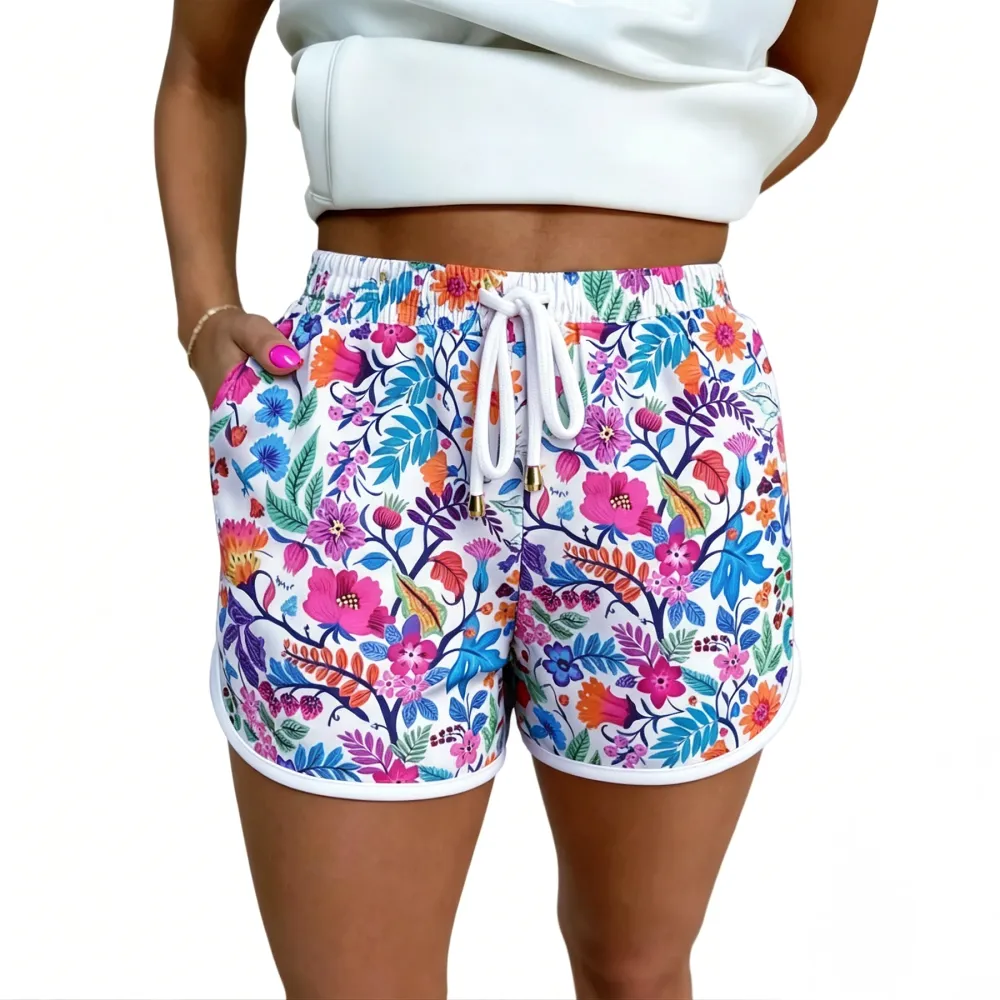 Women's Plaid Drawstring Elastic Waist Casual Shorts