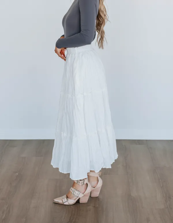 Cotton Textured Tiered Midi Skirt