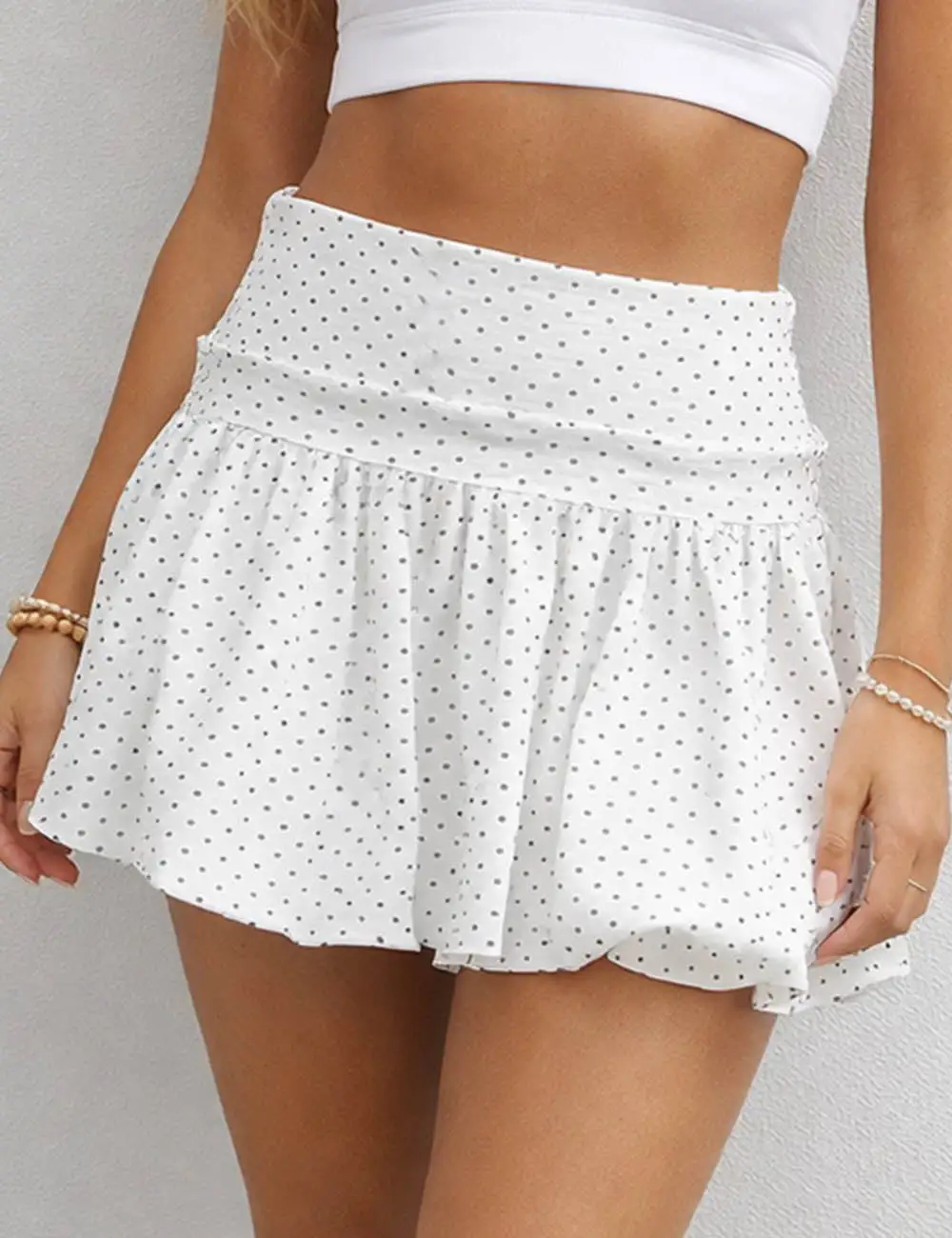 Polka Dot Color Block Puff Mini Skirt