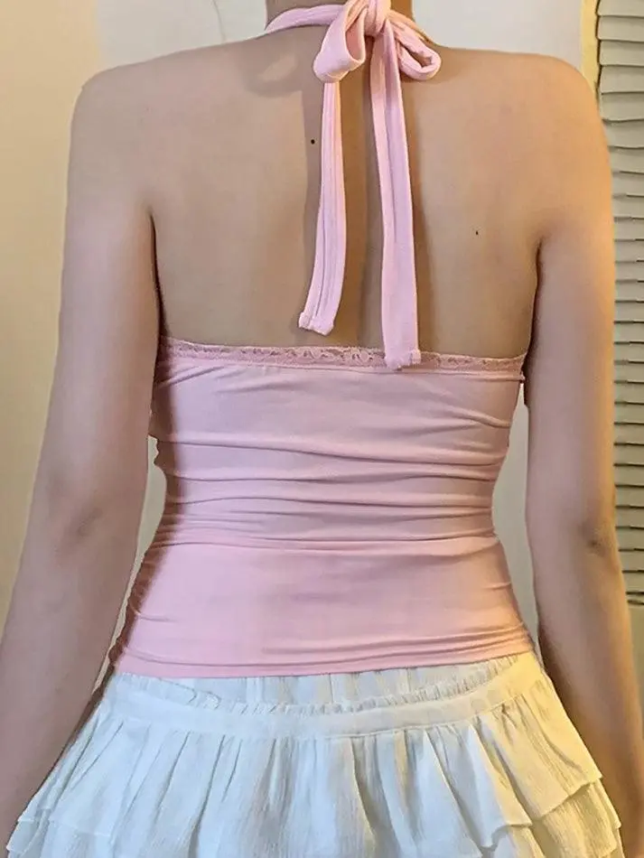 Halter Lace Floral Slim-Fit Tank Top