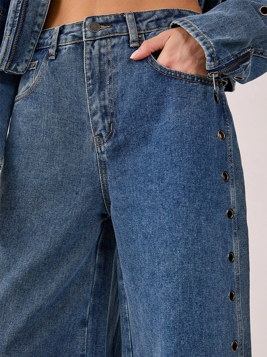 Women's  Side Eyelet Wide-Leg Jeans