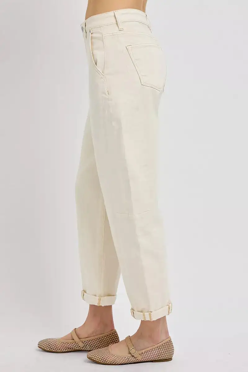 High Rise Cuffed Hem Relaxed Wide Leg Jeans