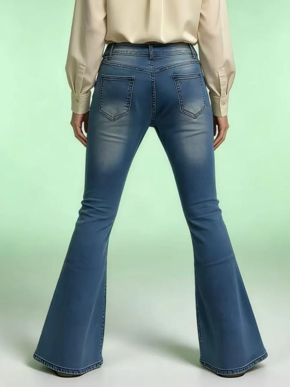Smooth High Waist Flare Leg Denim Jeans