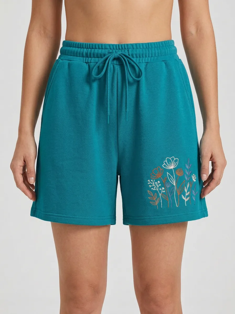 Women's Botanical Left-Thigh Embroidered Shorts