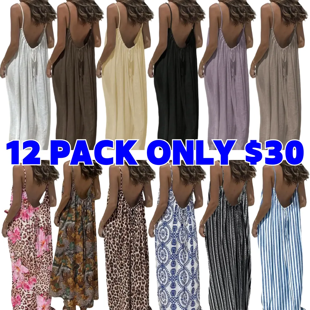 🔥Women's Cotton Linen Backless Loose Dress🔥12-Pack - All Colors Included, Only $30