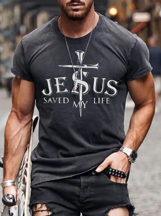 Men's Jesus Save My Life Print Tee Shirt