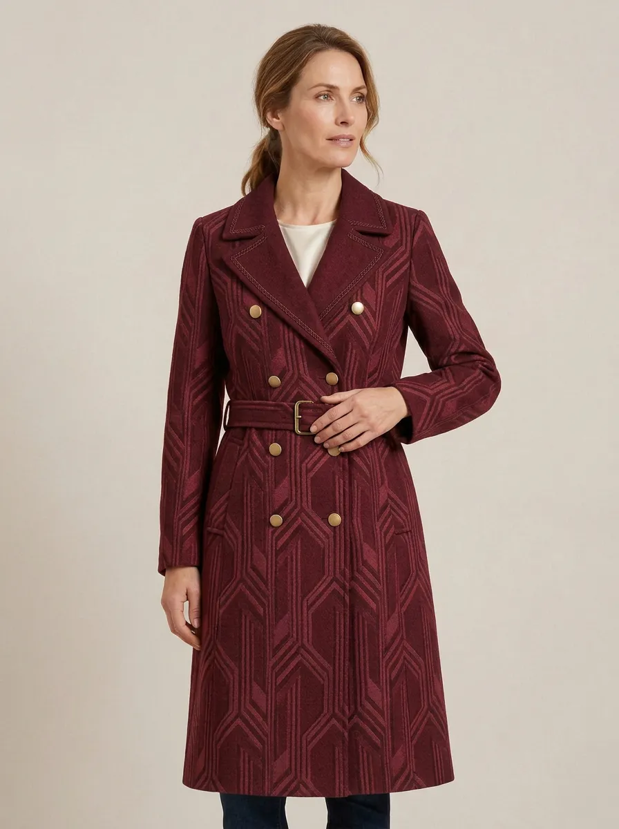 Women's Geometric Pattern Double-Breasted Printed Coat