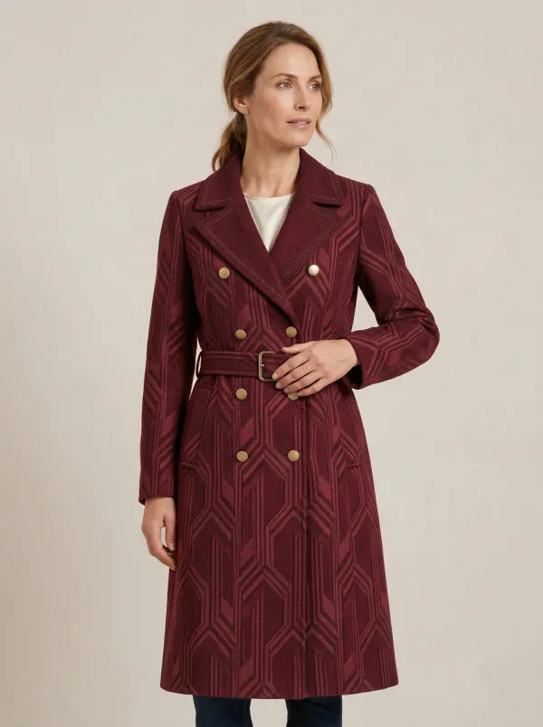 Women's Geometric Pattern Double-Breasted Printed Coat
