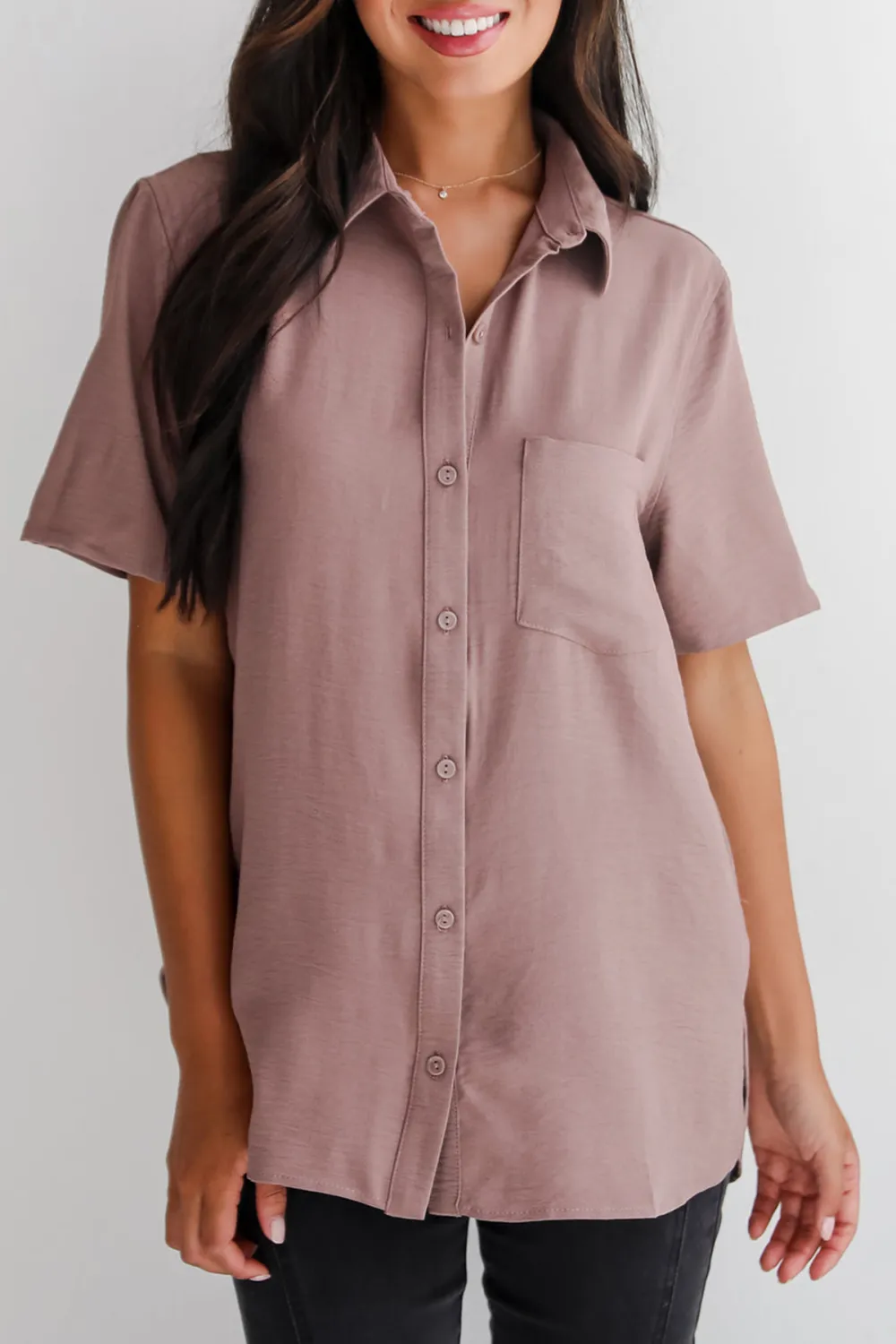 Short Sleeve Button-Up Blouse