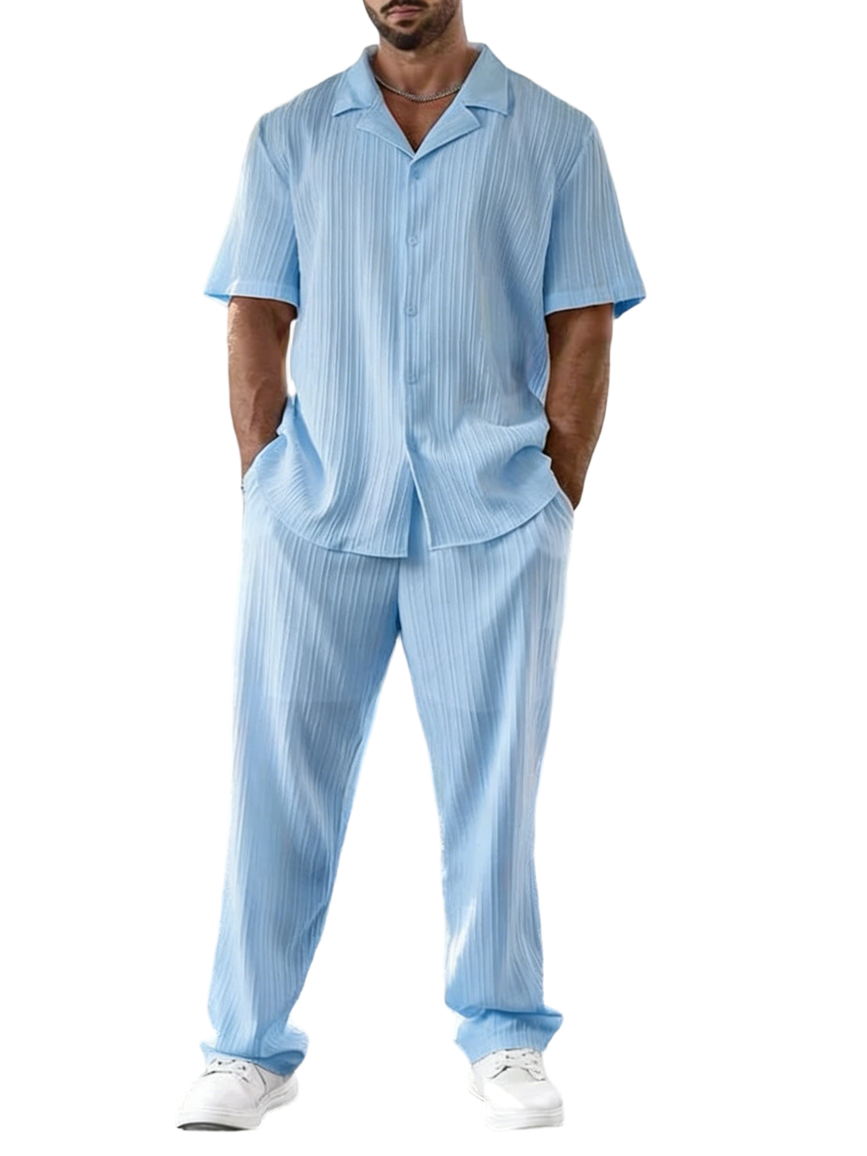 Men's Two-piece Suit Shirt and Elastic Waist Pants Set