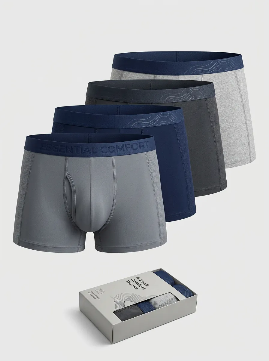 Breathable-Look Cotton Front Pouch Contoured Pouch Men's Boxer Briefs Four-Pack