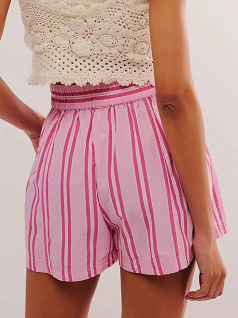 Striped High-Waist Linen Blend Summer Shorts