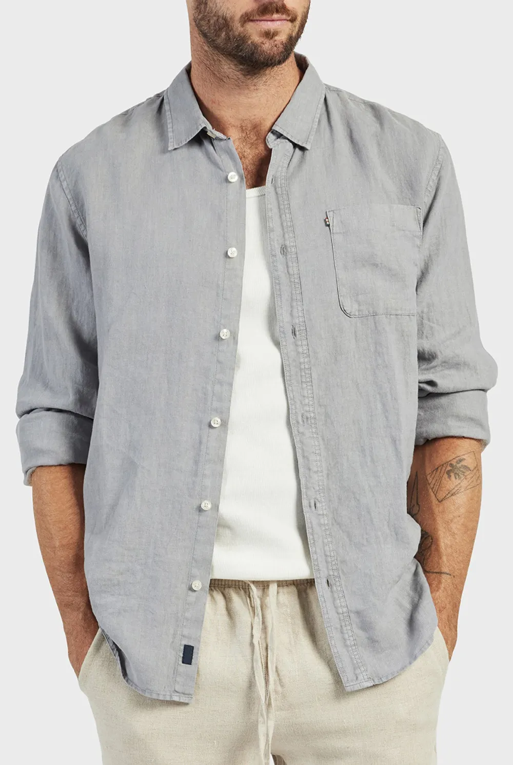 Hampton Linen Shirt-Ash grey