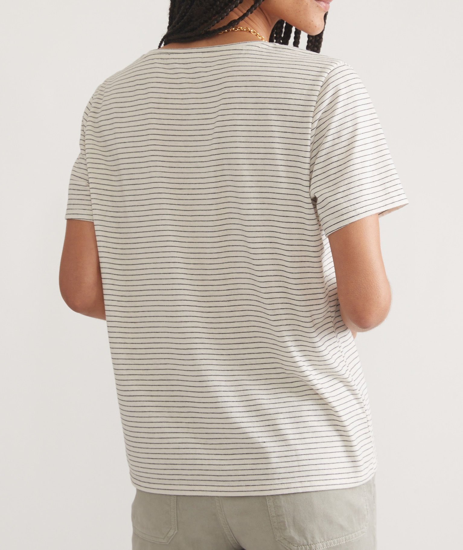 V - Neck Striped Lightweight Tee