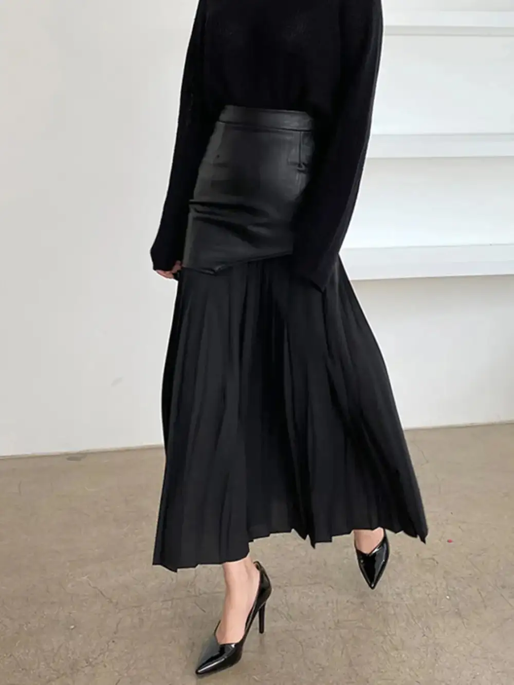 Softened Pleated Patchwork Skirt