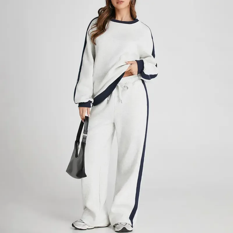 Women's 2 Piece Outfit Fleece Sweatsuit Casual Lounge Matching Sets Crewneck Loose Fit Cozy Sweatshirt & Straight Leg Sweatpants Womenswear Clothes Chic