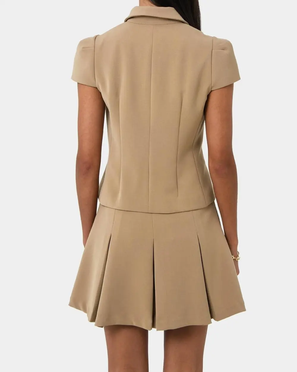 Cap Sleeves Button Down Jacket -Tan