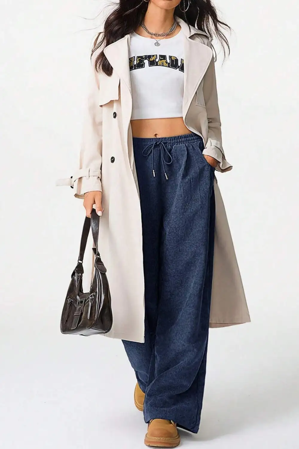 Relaxed Drawstring Wide Leg Flannel Pants