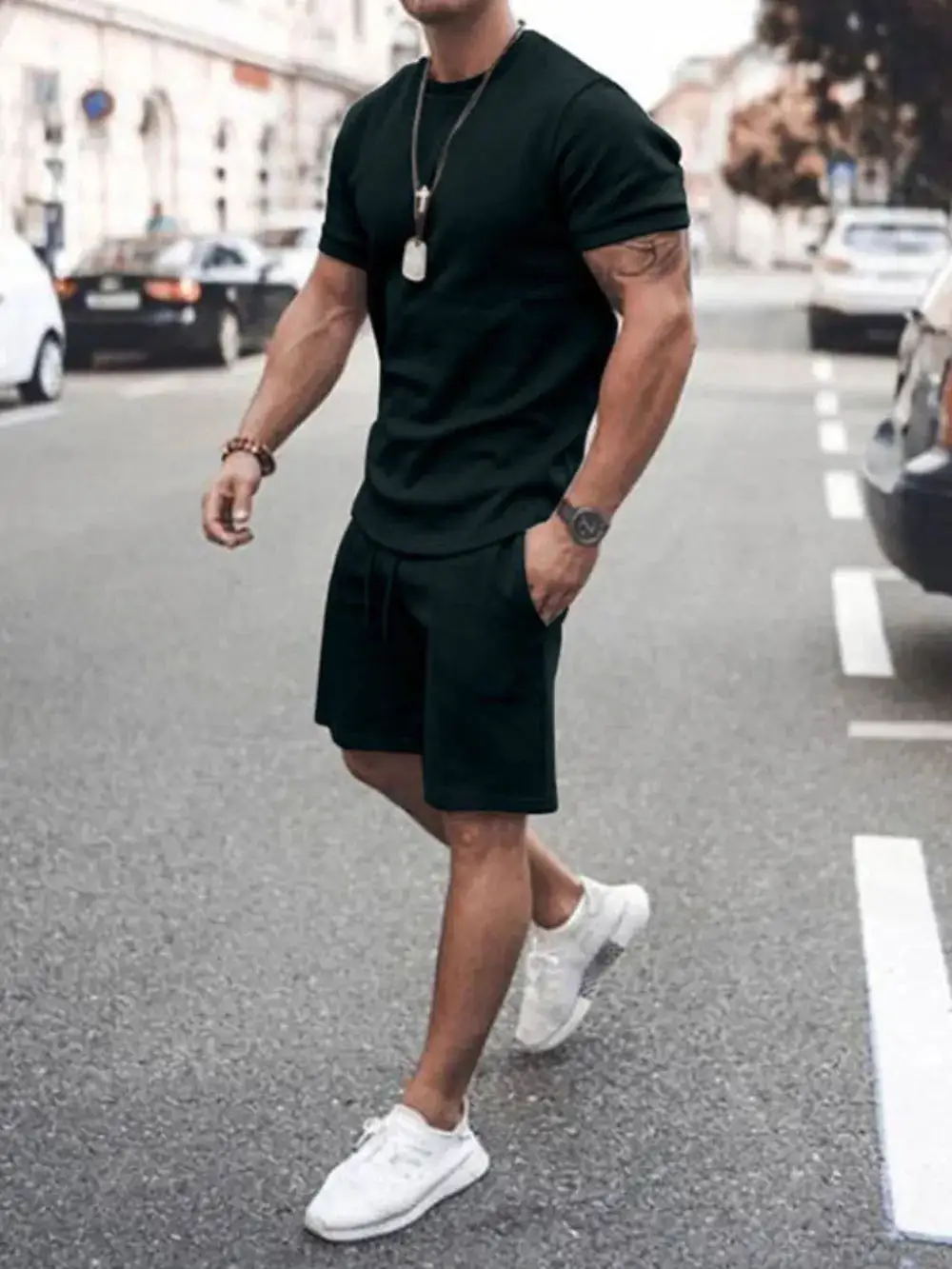 Layered Cotton Blend Casual Shorts