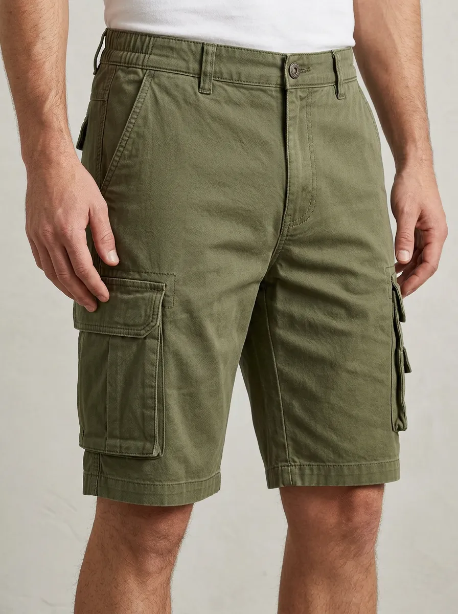Men's Olive Green Multi-Pocket Cargo Shorts