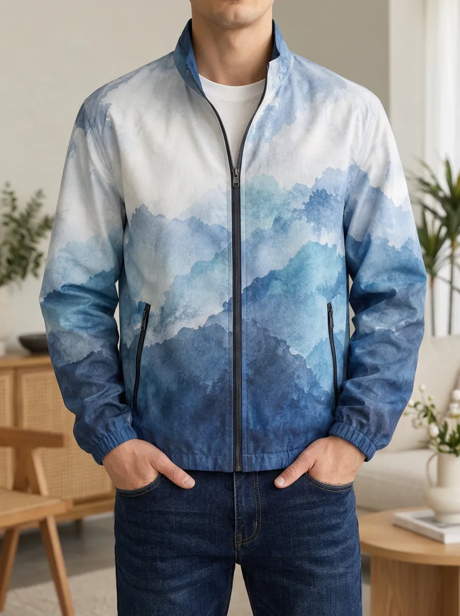 Men's Nature Watercolor Mountain Rugged Adventure Jacket