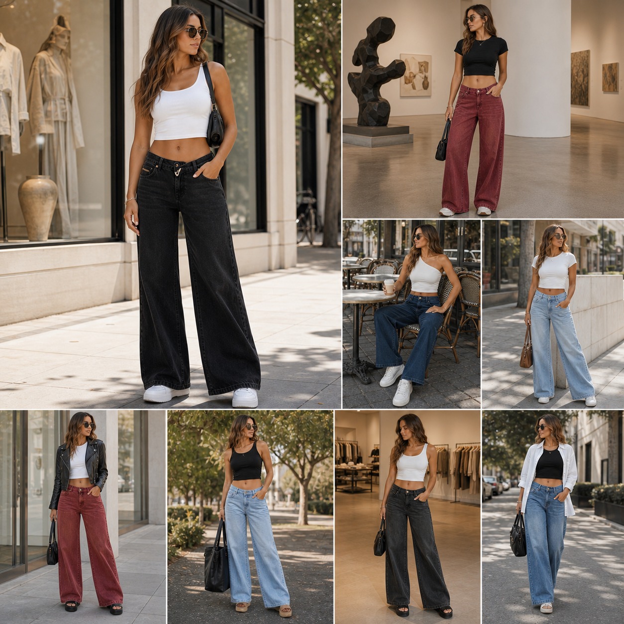 More outfit scene styling for wide-leg jeans