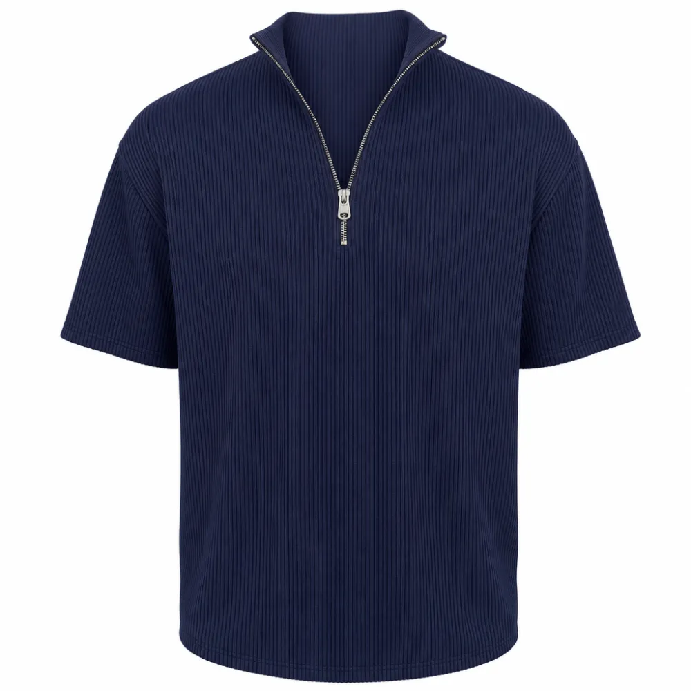 Men's Short Sleeve Zip Mock Neck Knit Top
