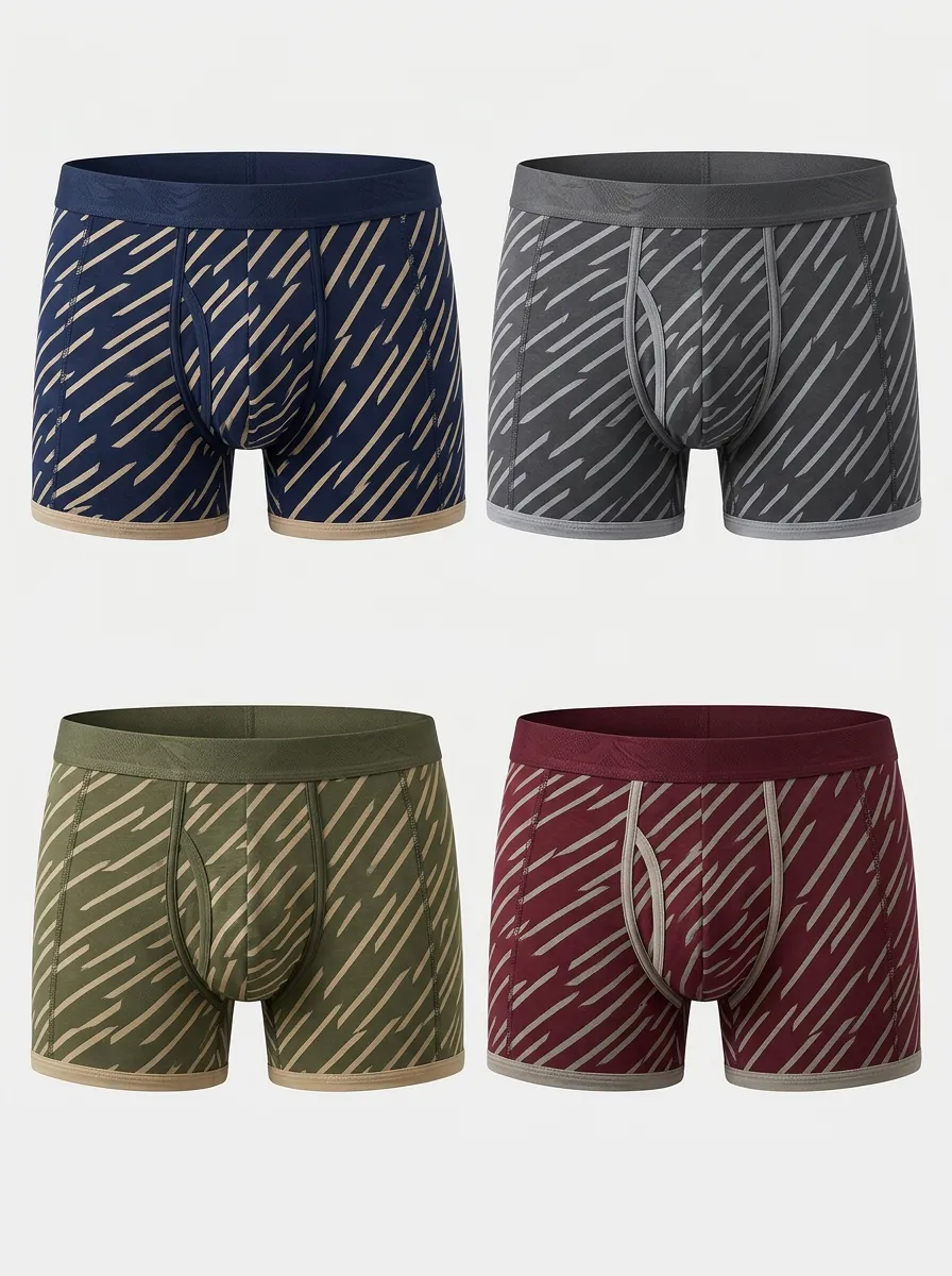 Men's Multicolor Diagonal Patterned Boxer Briefs 4-Pack