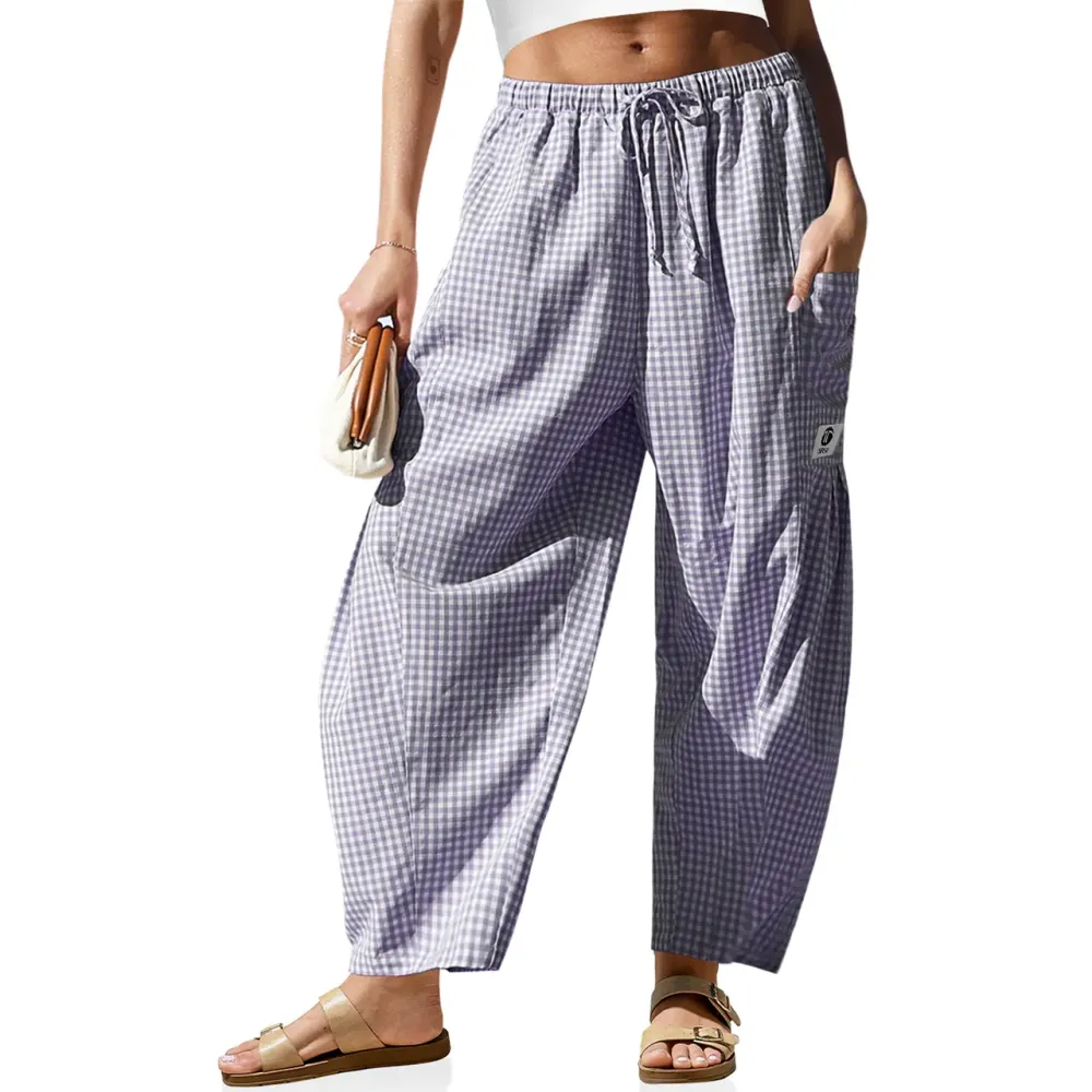 Women's Wide Leg Gingham Striped Plaid Pants