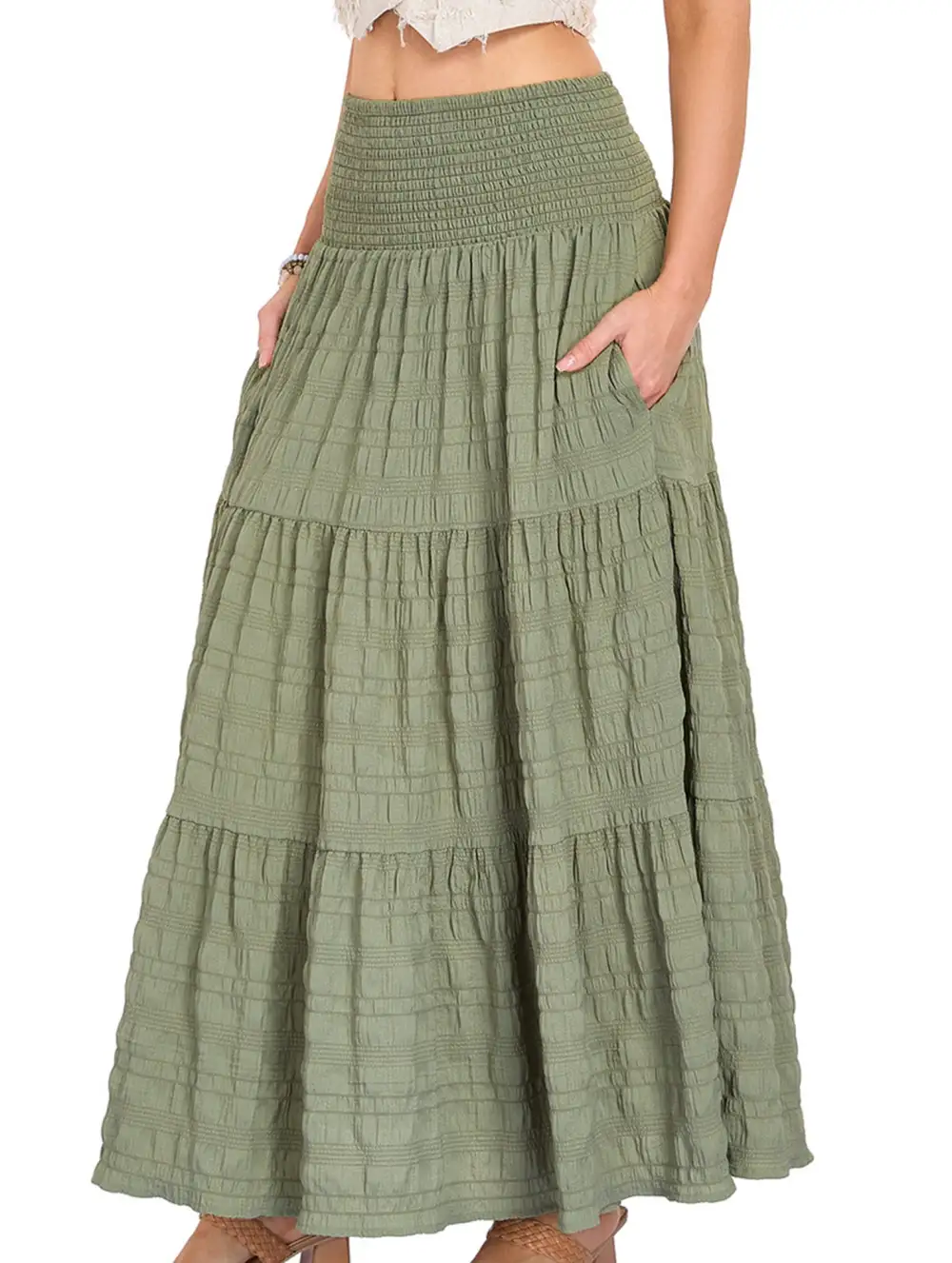 Elastic Waist Pocket Maxi Skirt