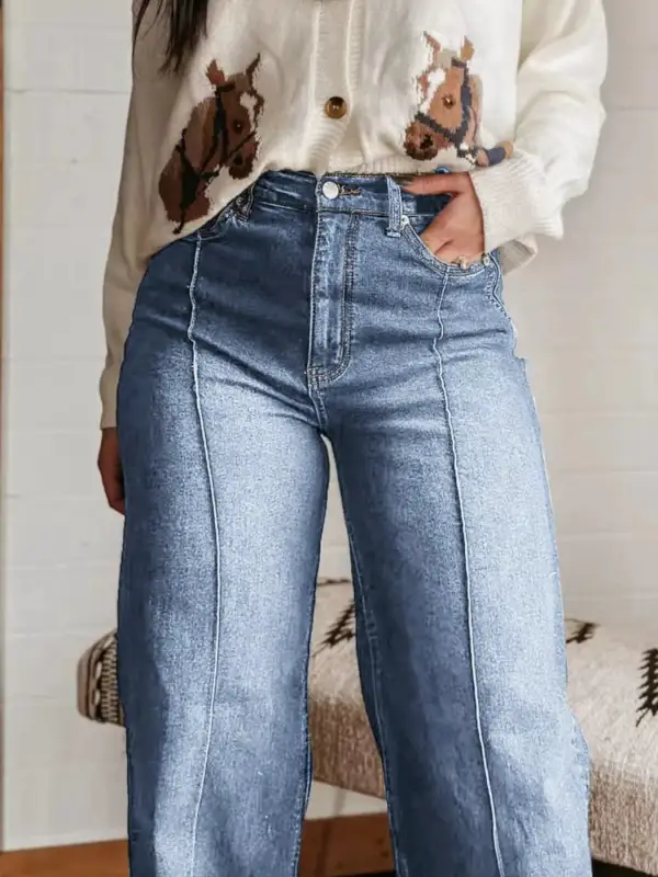 Pocketed High Waist Wide Leg Denim Jeans