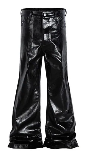Glossy Coated Black Flared Jeans