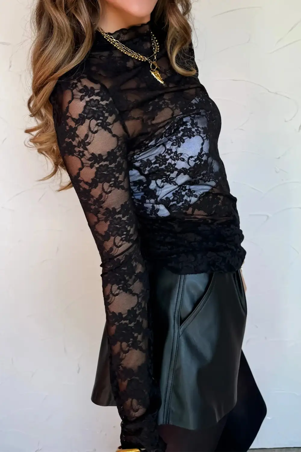 Floral Lace Trim Sheer Top
