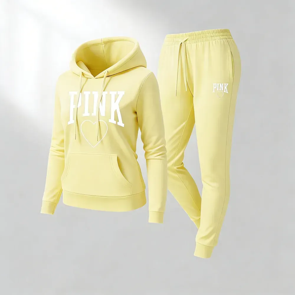 🔥Last Day 89% OFF🔥Women's Pink Heart Print Tracksuit