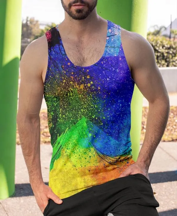 Men's Rainbow All Over Print Sleeveless Vest Tank Top