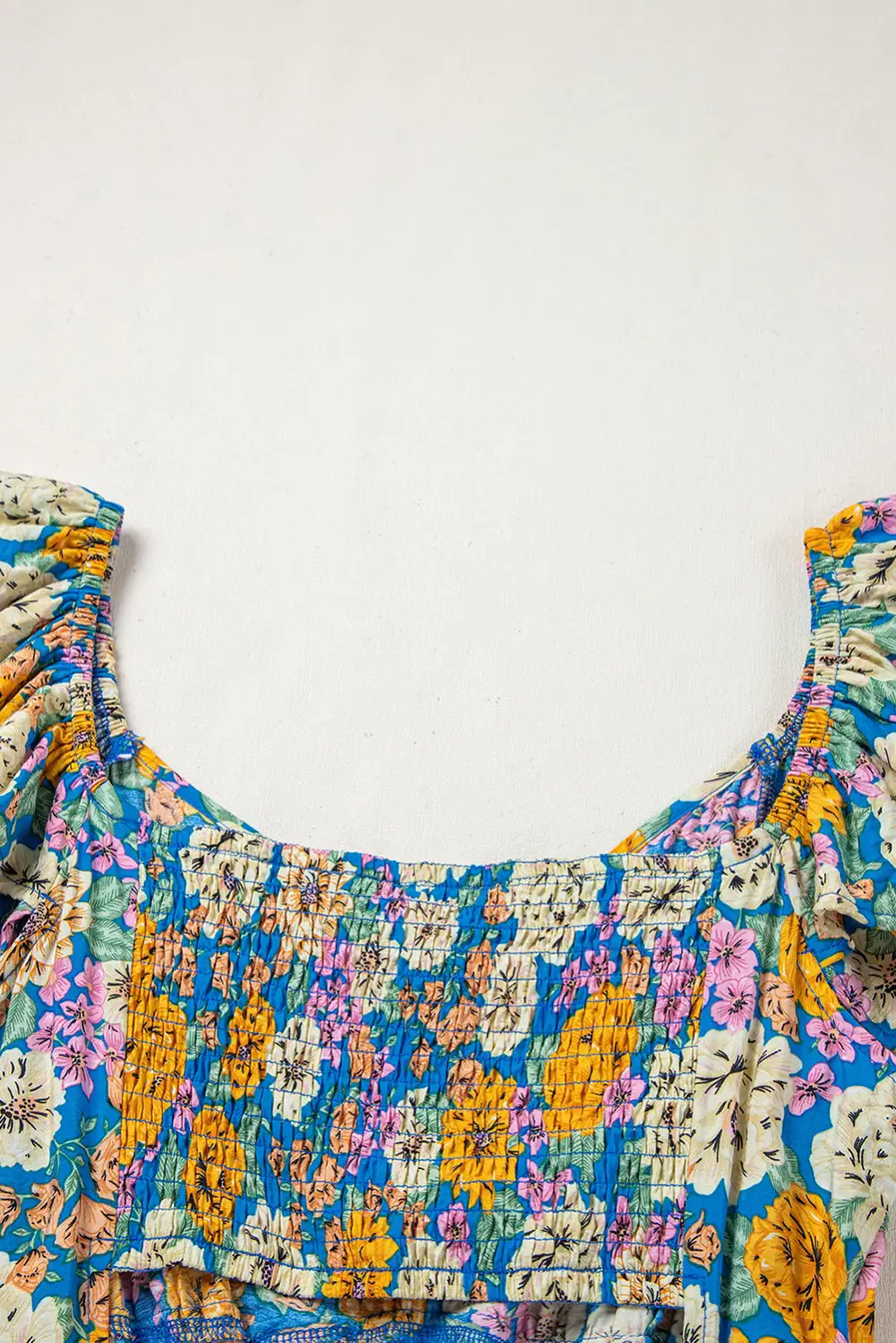Floral Allover Print Shirred Panel Detail Jumpsuit