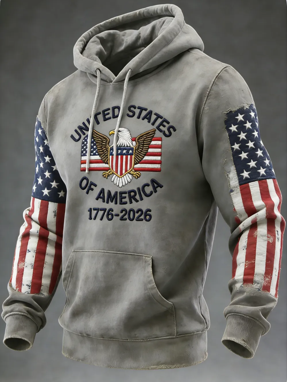 USA 250Th Anniversary ✦ Final Clearance Sale UNITED STATES OF AMERICA Embroidery Pattern Patchwork Hooded Sweatshirt
