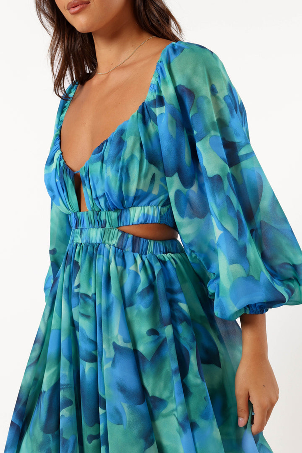 BLUE FLORAL LONG SLEEVE MINI DRESS