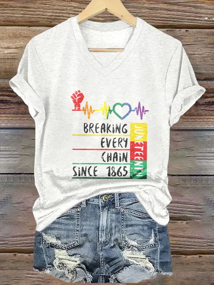 Women's Breaking Every Chain Since 1865 V-Neck Short-Sleeved T-Shirt