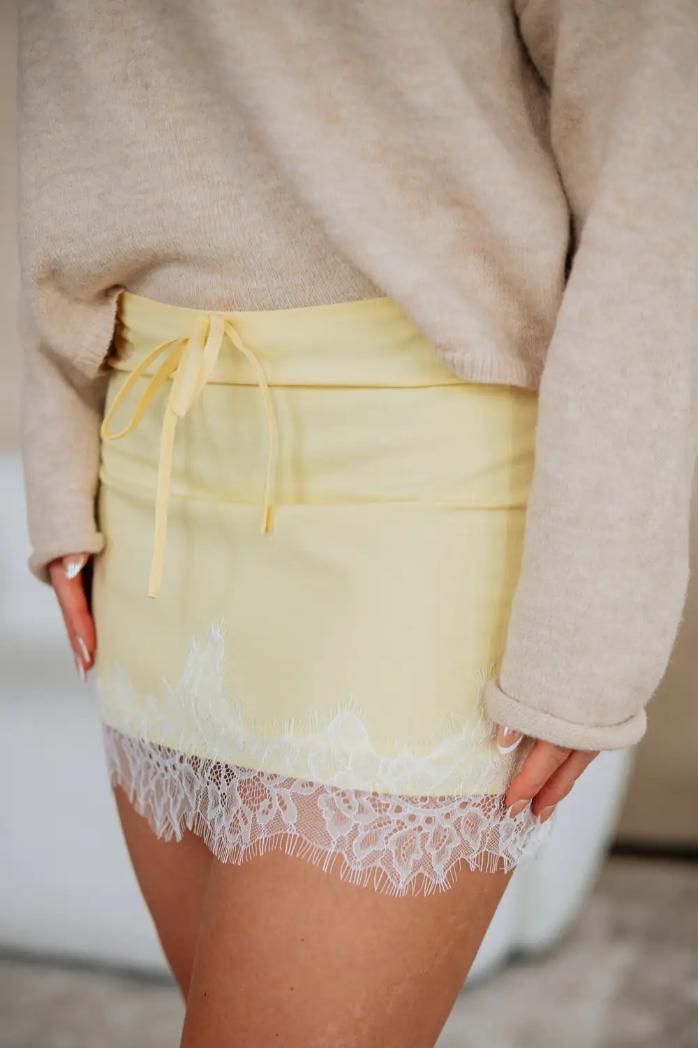 Lace Linen Blend Cotton Mini Skirt