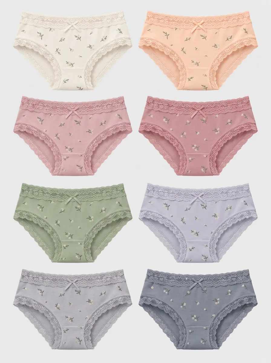 Women's Floral Patterned Lace-Trimmed Briefs Multi-Pack