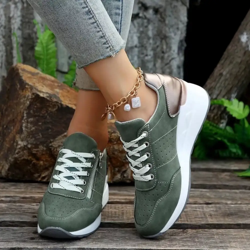 Refined Lace-Up Wedge Sneakers