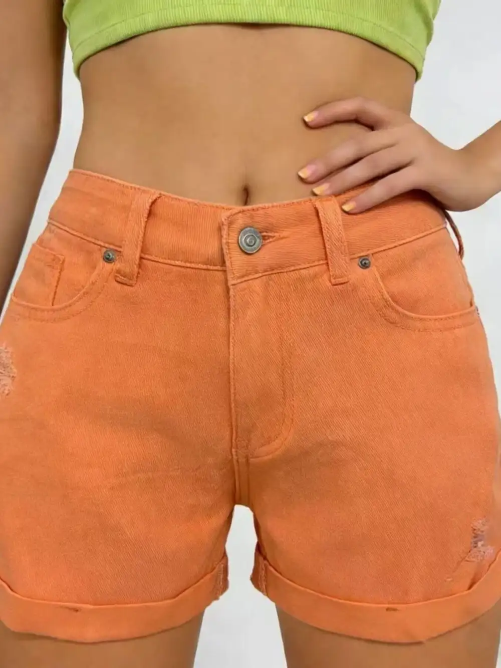 Distressed Ripped High Waist Pocketed Shorts